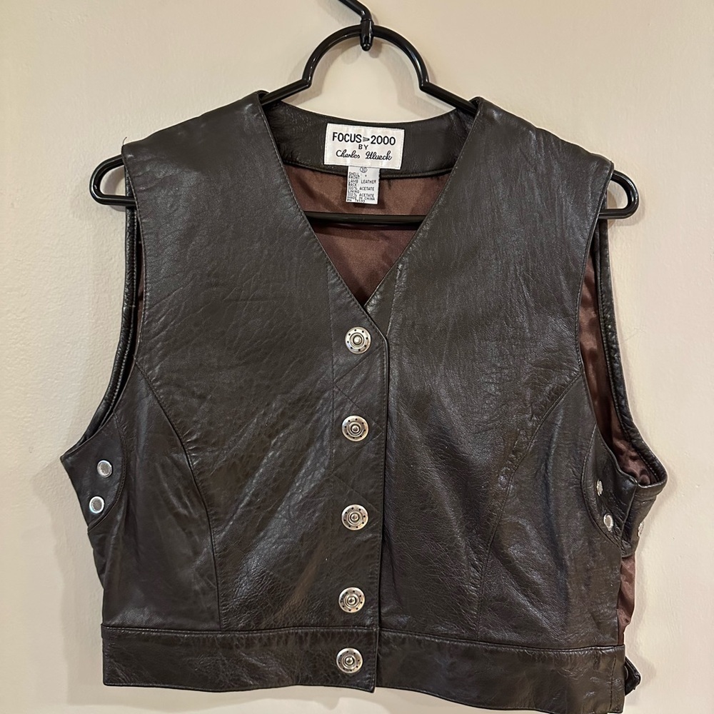 Vintage Focus 2000 Brown Leather Vest Size 10